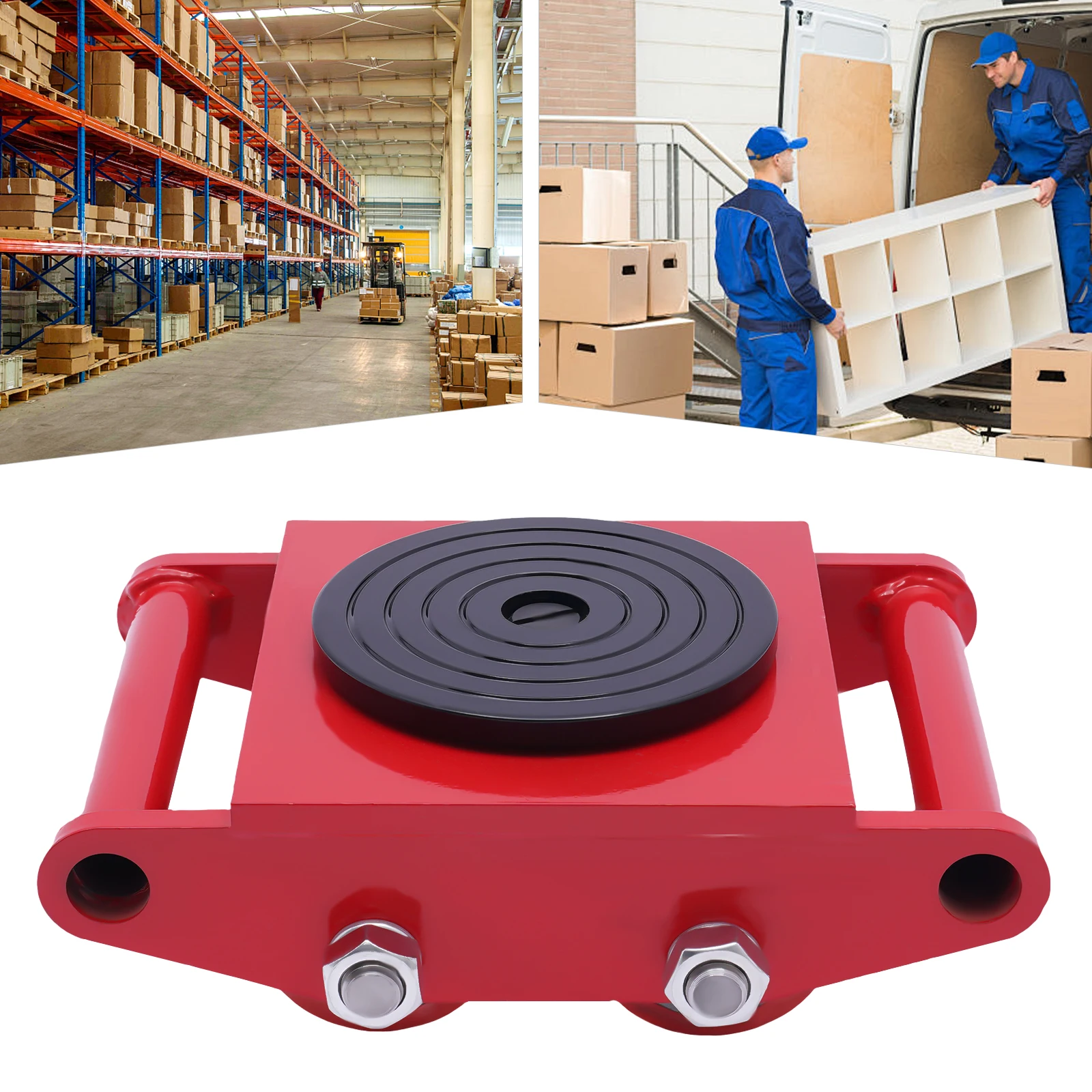 6T Machinery Skate Dolly Industrial Mover with 4 PU/Steel Wheels 360° Rotation Non-Slip Cap for Warehouse Workshop Factory