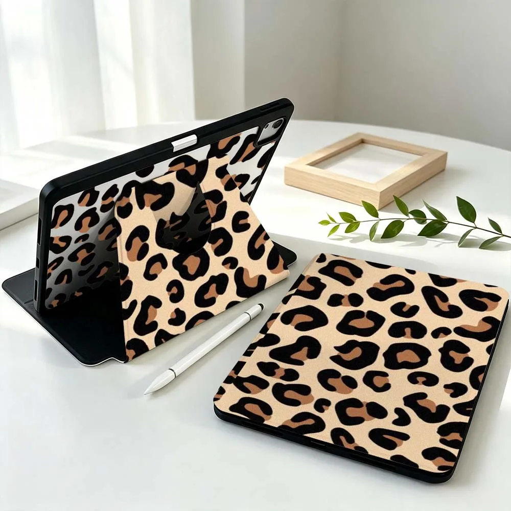 Cartoon Leopard Print For Samsung Galaxy Tab S11 S10 S9 S8 A11 FE Plus Ultra 360° Rotation Stylus Storage Tablet Case