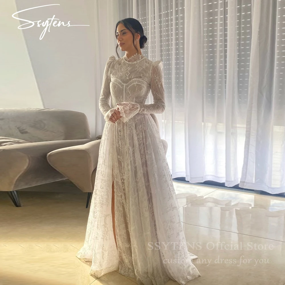 

SSYTENS Elegant Long Wedding Dresses Women High Neck Full Lace Bridal Gowns Vestidos De Novia Boda 2026 Bride Dress Customized