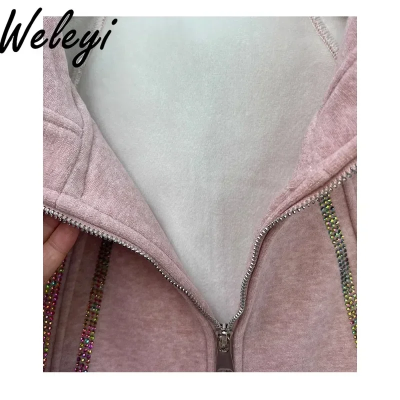 Sports Women's Pink Sweatshirt Pants Set 2024 Spring Autumn New Beautiful Long Sleeve Hooded Top Casual Trousers Two-piece Suit