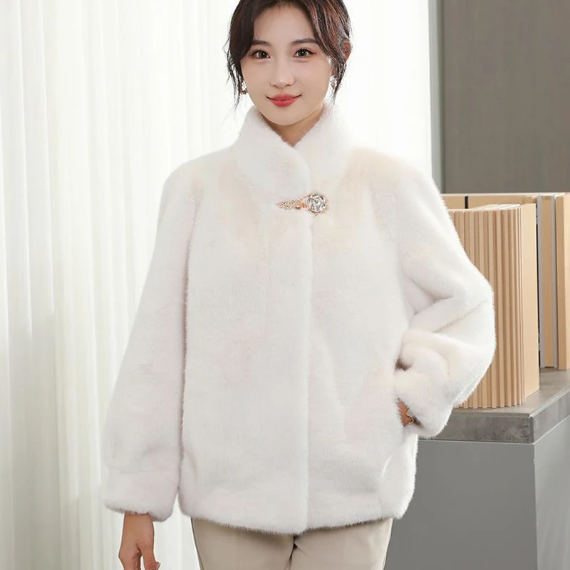 Autumn Winter New Imitation Mink Fur Coat For Women's Jacket New Female Stand Collar Warm Coats