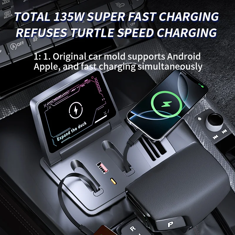 2021-2024 Voor Audi Q5 Auto Fast Charger Docking Station 130W Sigarettenaansteker Splitter Usb Converter