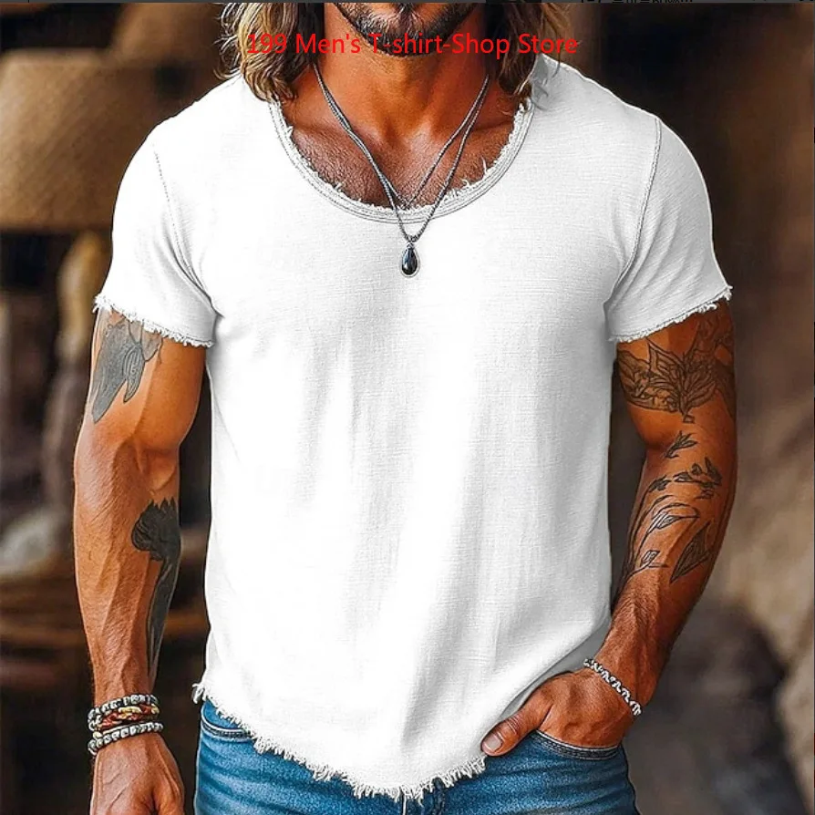 Camiseta Casual de Moda para Hombre, Primavera 2026, Manga Corta, Color Sólido, Corte Holgado