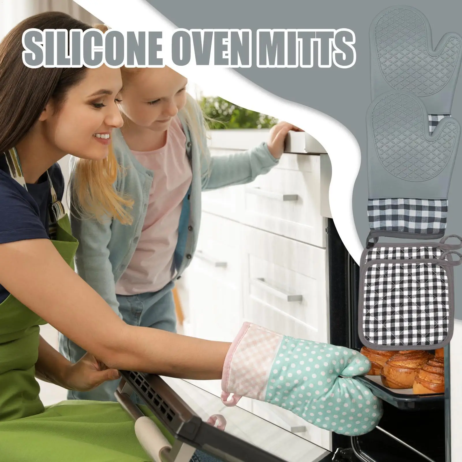 

Oven Mitts | Baking Gloves | Heat Protection Textured Grip Grilling Gloves for Microwave Home Stove Serving Hot Pot Air Fryer