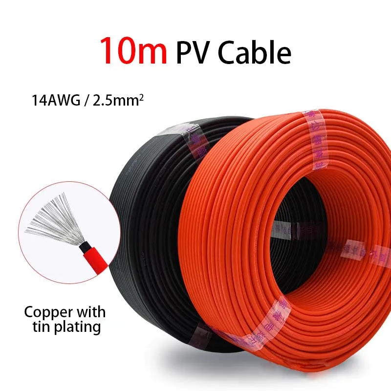 

10 Meter TUV Standard 2.5mm² 4mm² 6mm²10 12 14 AWG Red and Black Solar Power System Extension Wires PV Cable