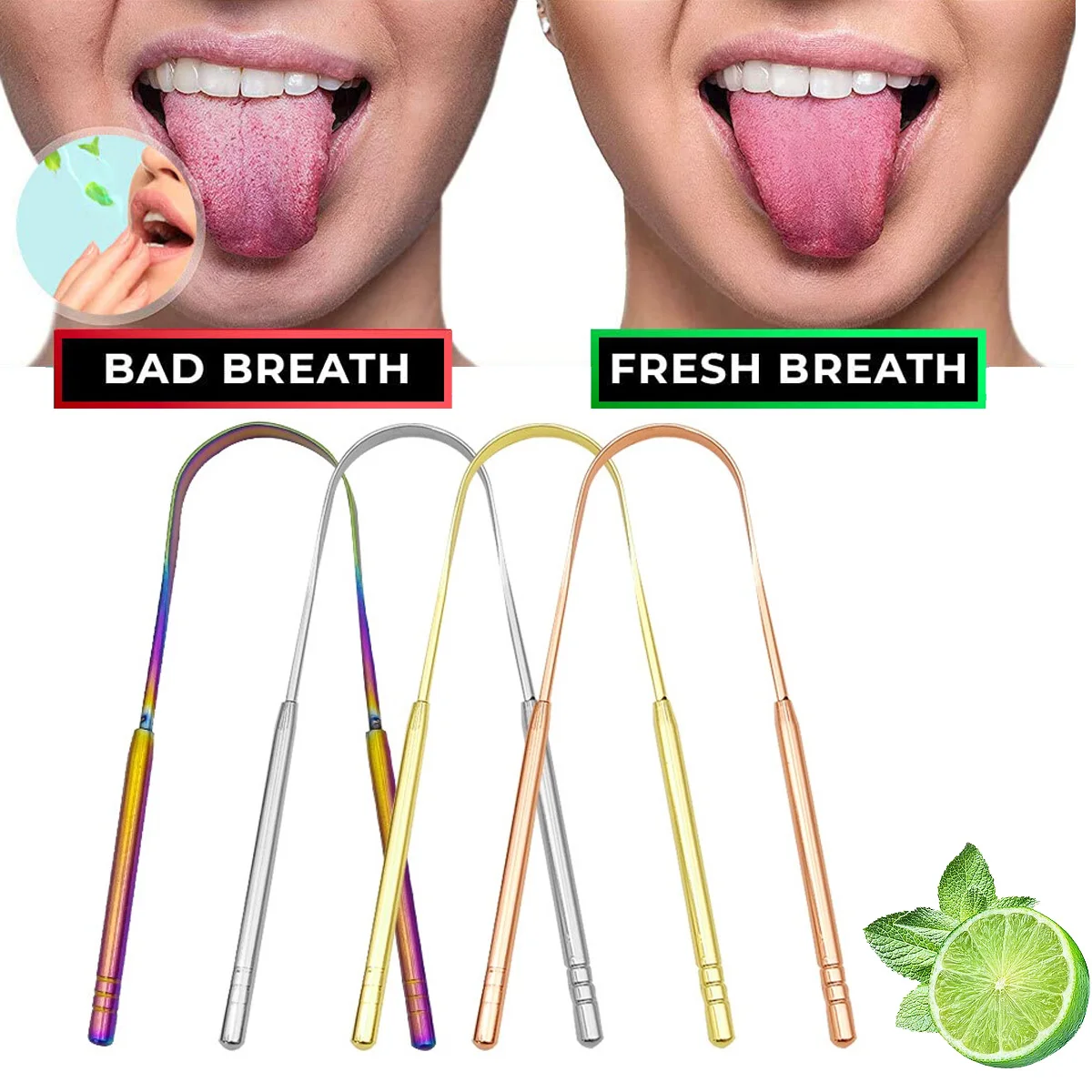 U Stainless Steel Tongue Scraper Cleaner Fresh Breath Dental Cleaning Coated Tongue Scrapper Toothbrush Oral Hygiene Care Tools