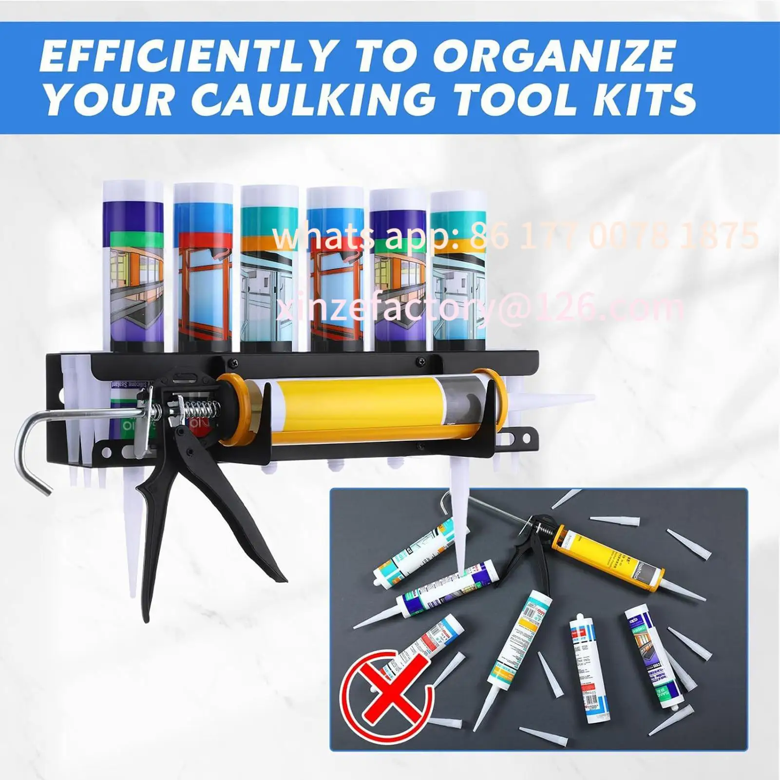 Customizable Caulk Tube Holder Rack Heavy Duty Wall Mounted Tube Holder Hand Caulking Storage for Construction Workers Renovator