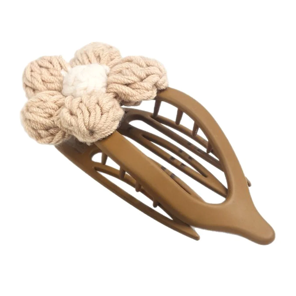 

Crochet Flower Hair Claw Clip Knitted Ponytail Holder Half Bun Hairpin Strong Hold Hair Accessory for Women Fashion Beach Style