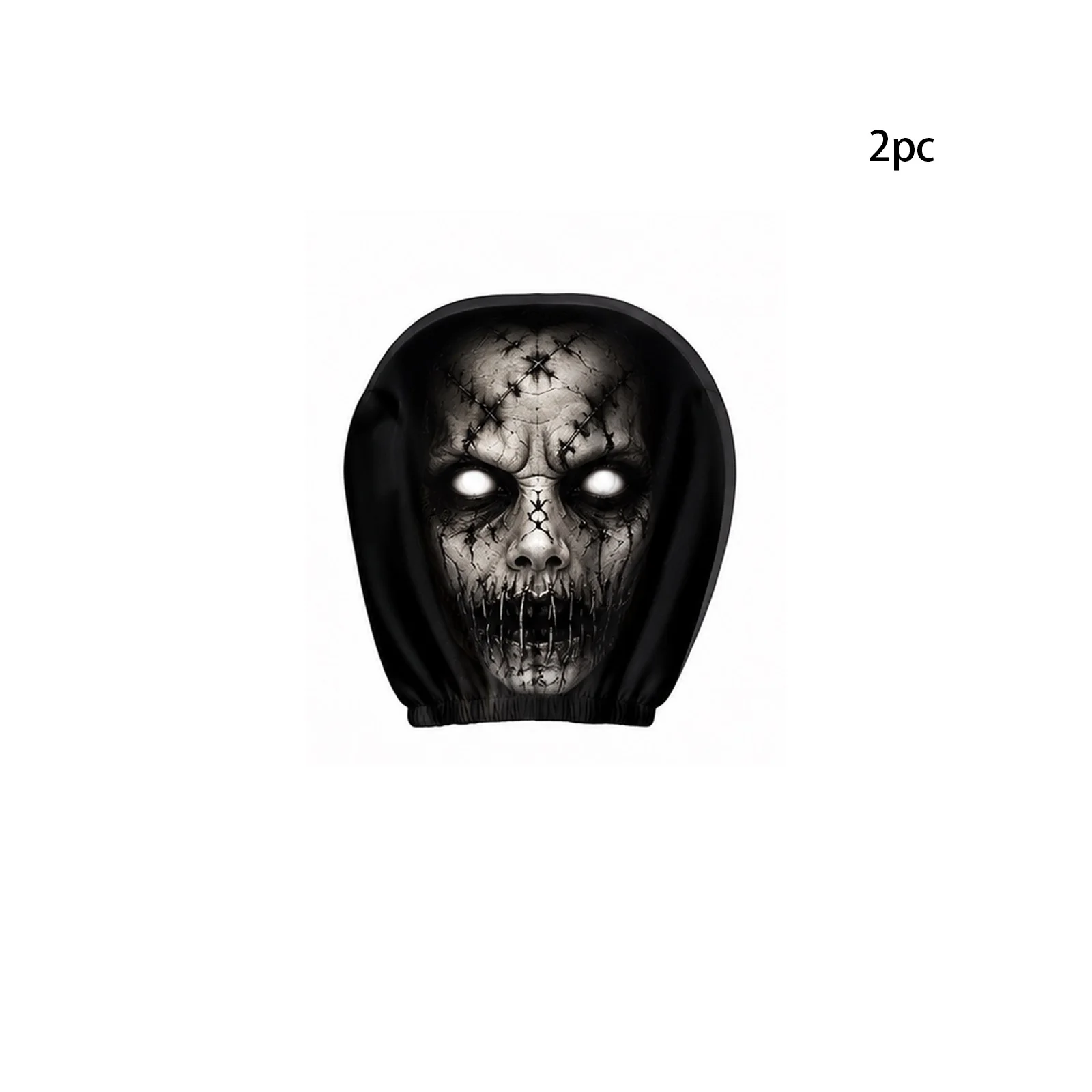 2PCS Halloween Horror Patten Car Headrest Covers Set Scary Front and Back Headrest Protector Funny Holiday Decor Chair Cases
