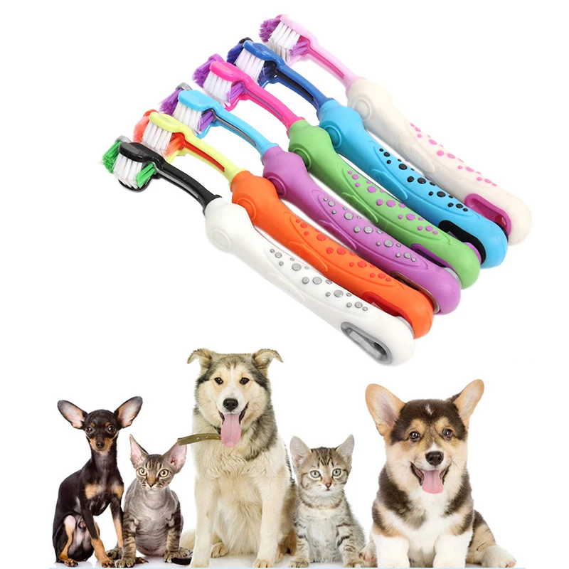 Three Sided Pet Toothbrush Multi-angle Toothbrush Cleaning Dog Cat Brush Bad Breath Pet Dental Care Cat Cleaning Mouth