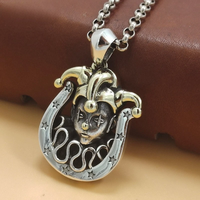 Real New  S925 Silver Hip-hop Fashion Horseshoe Clown Pendant For Men And Women Lucky Trendy Jewelry Accessories