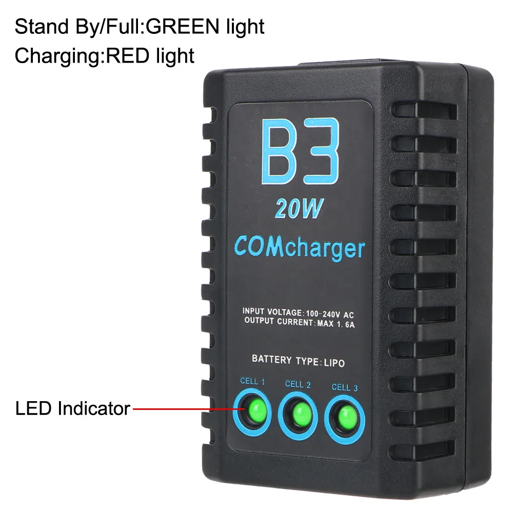 LED lights EU Plug 2S-3S RC Balance Charger AC 7.4-11.1V 20W For RC Car Helicopter Compact Balance Charger LiPo Battery Charger