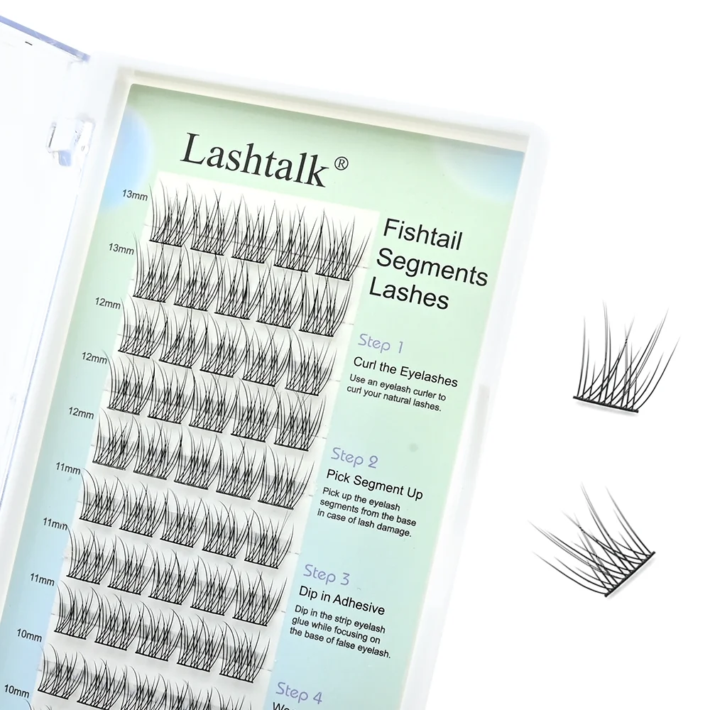 Lashtalk DIY Fishtail Segments False Eyelash Extensions 3D Natural Separated Sections Dense Volume 10 Rows 50 Clusters Makeup