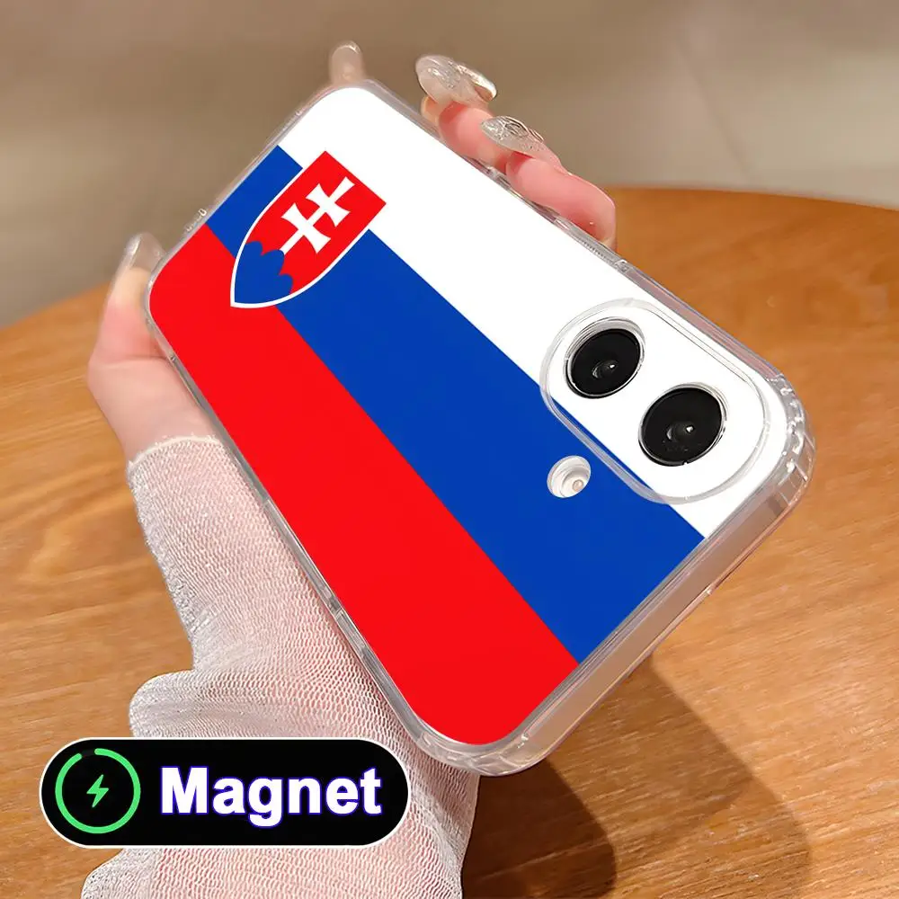 Slovakia Flag Clear TPU Magsafe Mobile Phone Case for iPhone 17 16 15 14 13 12 11 Air Pro Max Plus Mini Colorful Cover