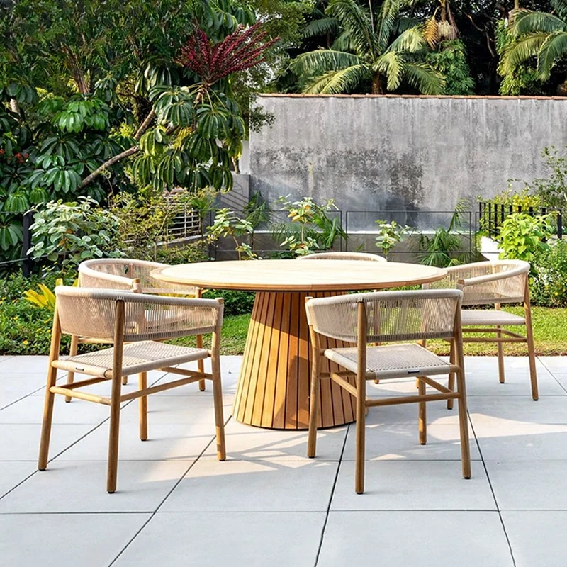 

Outdoor tables and chairs Garden preservative wood rattan chairs Open-air sun protection long tables outdoor rattan chairs