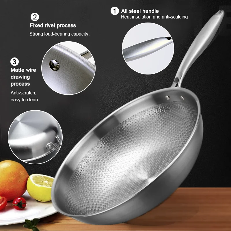 28/30cm Five Layer Flat Frying Pan Food Grade 304 Stainless Steel Non-stick Cooking Pot Omelet Kitchen Cookware Pot Cover