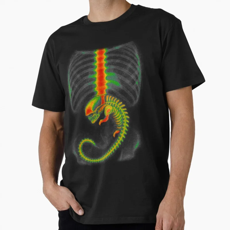

Alien Radiography, X-Ray. Red 80s vintage Horro movie Aliens Sacry Space Monster hunter Xenomorph Gift T-shirt Large size Tops