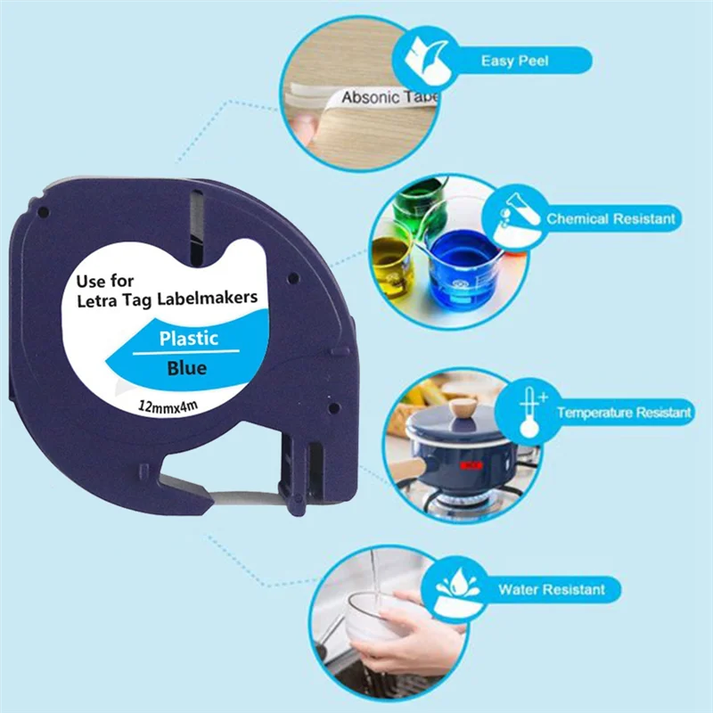 Pita Label Efficientt-91205 Untuk Mesin Pembuat Label DYMO Letratag Seri LT-100T LT-100H Kertas Pencetakan Termal Label 12Mmx4m