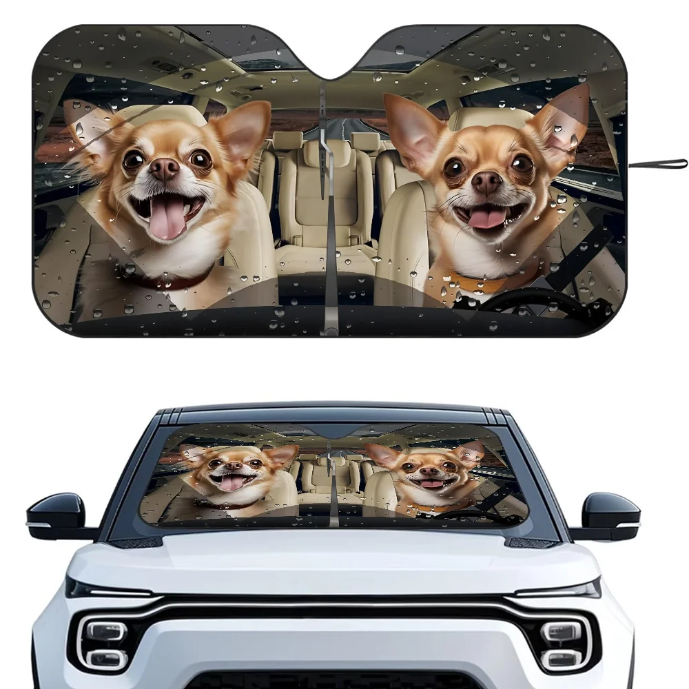 

Chihuahua Family Car SunSha Heat-insulating Aluminum Film Windshield Sunshas UV Rays Blocks Car Sun Visor Protector