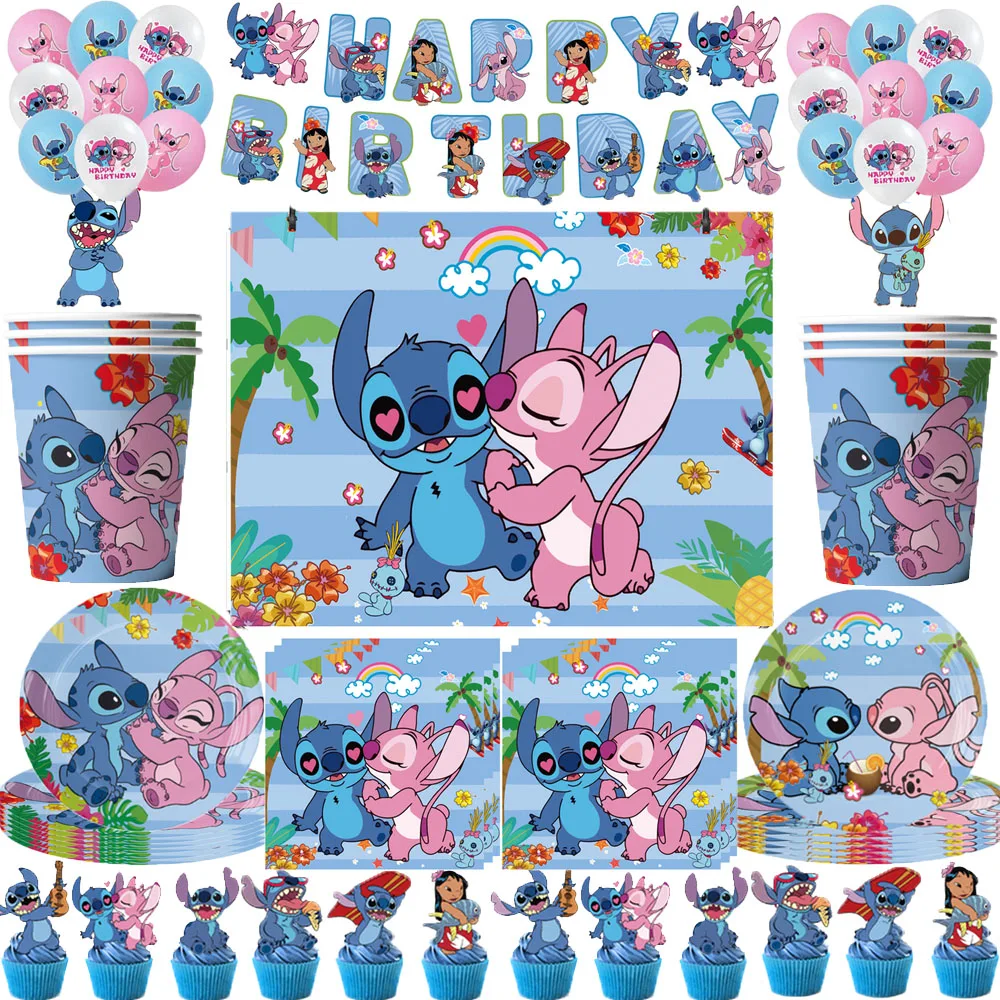 Lilo Stitch Birthday Party Decorations Disposable Tableware Include Plate Tablecloth Banner Balloon For Kid Baby Shower Supplies