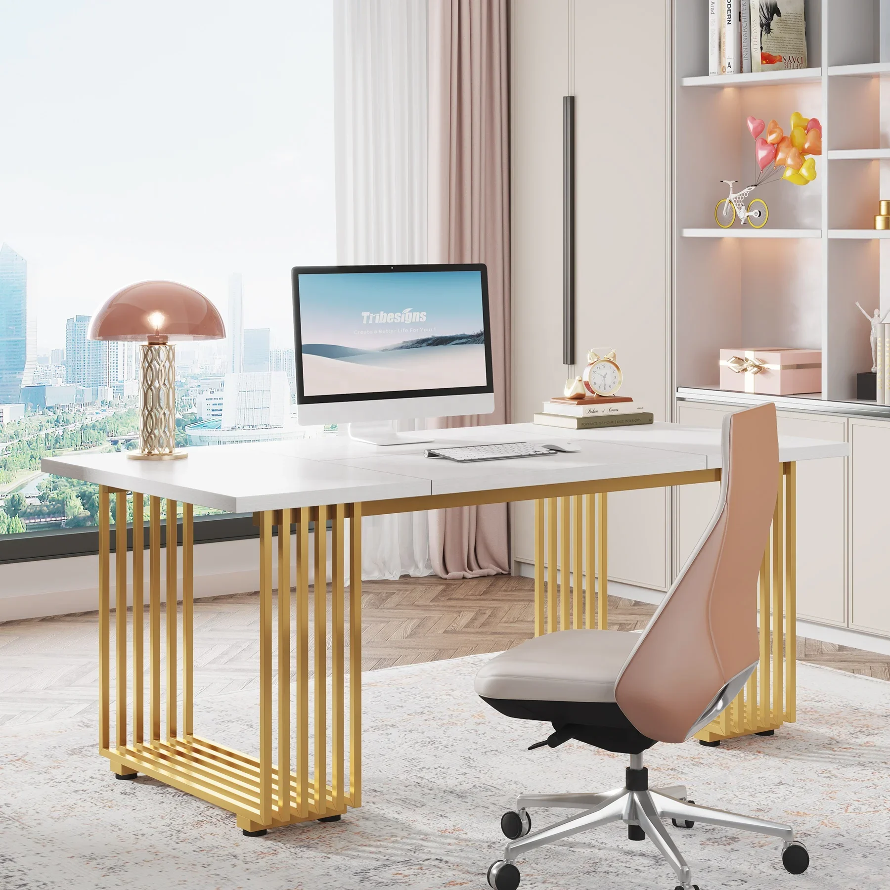 

Tribesigns Computer Desk High Quality Modern Luxury White Wooden Executive Desk For Home Office