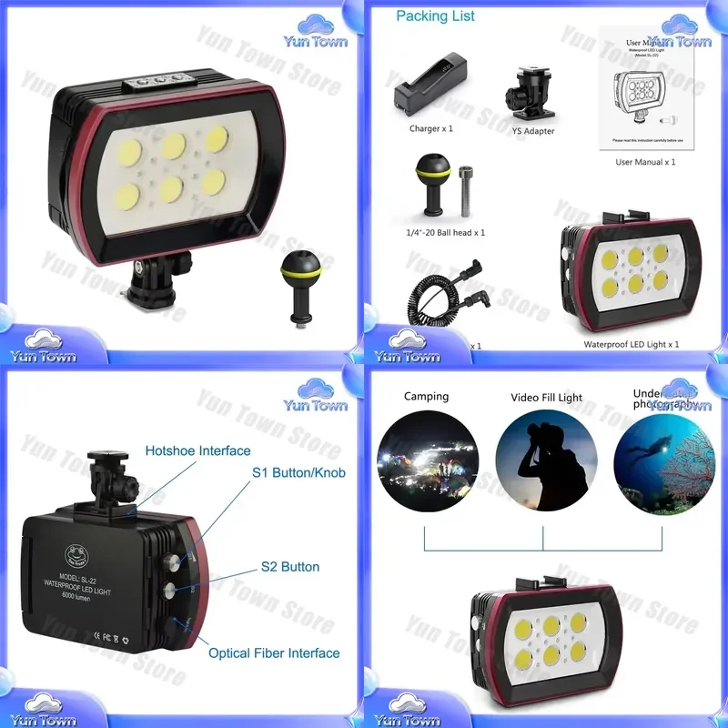 Seafrogs SL-22 Waterproof 40M LED Diving Flashlight Strobe 5000LM for Underwater Photography Accessories for GoPro DJI