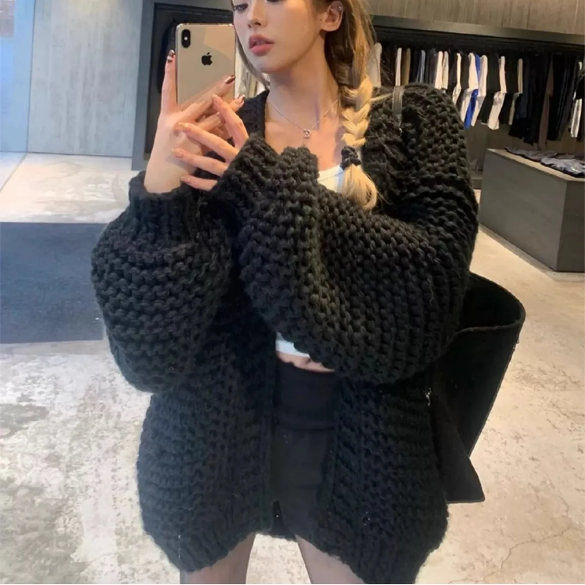 

Hanrted Thiened Autumn Winter Cardigan Sweater Lazy Sle Outerwear Blogger Favorite HMXD Loose Fit Long Sve C...