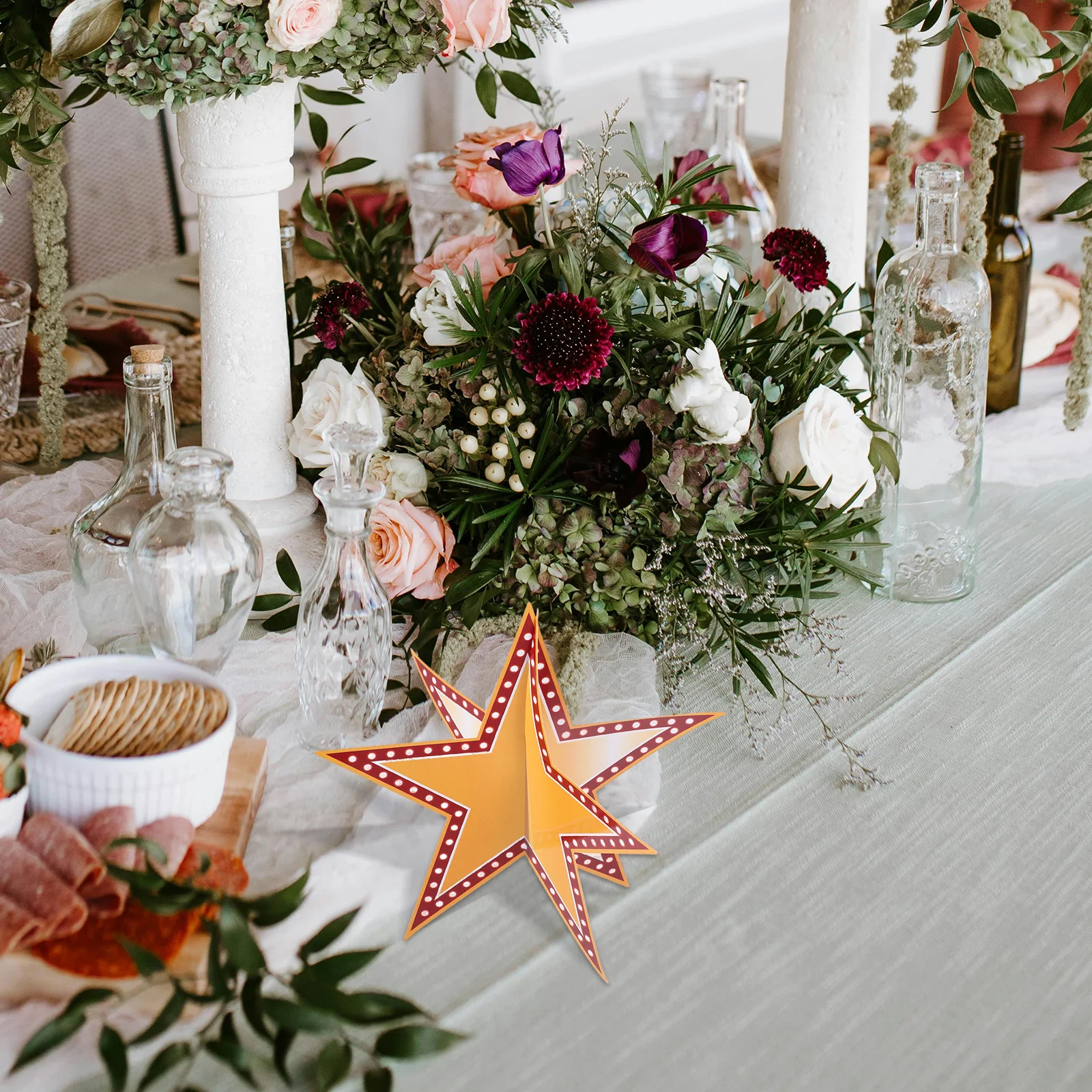 

6pcs 3D Gold Star Party Decorations For Graduation Birthday Christmas Movie Night Table Centerpiece Fade-Resistant Cardboard