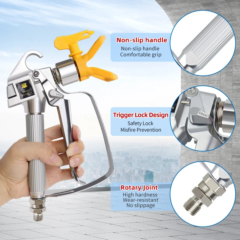 3600PSI Airless Paint Spray Gun Kit 20/30/50cm Extension Pole 517 Tip Filter Screen For Wall Ceiling Painting