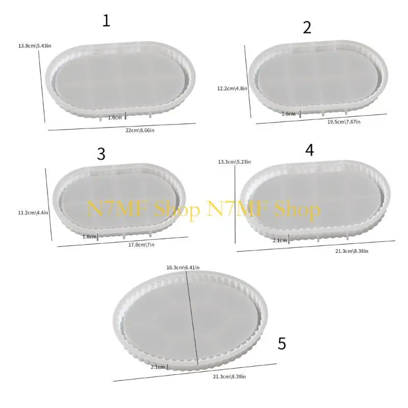 N7MF طبق بيضاوي قوي وصندوق الحلي قالب قالب سيليكون مخطط أنيق لإنشاء لوحة بيضاوية فردية ومنفضة سجائر