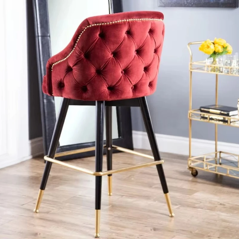 

Luxury Modern Nordic Style Burgundy Tufted Curved High Back Bar Stool Velvet Interior Decoration Bar Chair Suitable for Family H