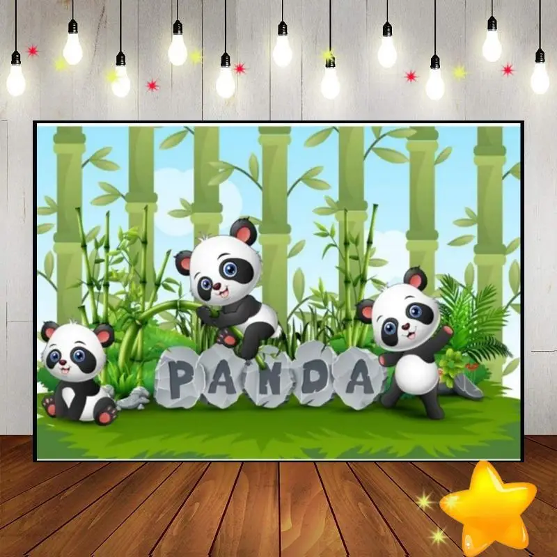 Panda Cute Cartoon Bamboo Zoo Boy Background Custom Birthday Backdrop Decoration Game Baby Shower Banner Photo Party Photography