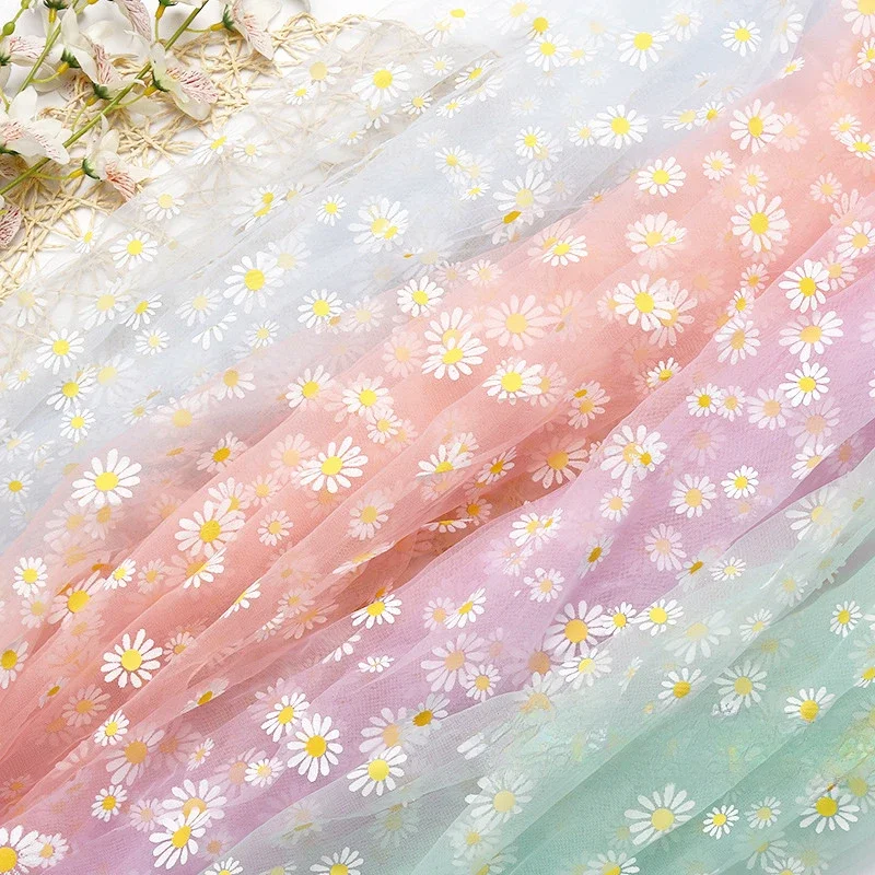 

Daisy Mesh Fabric Small Floral Yarn Stage Performance Costume Headwear Background Decoration Handmade DIY Fabric