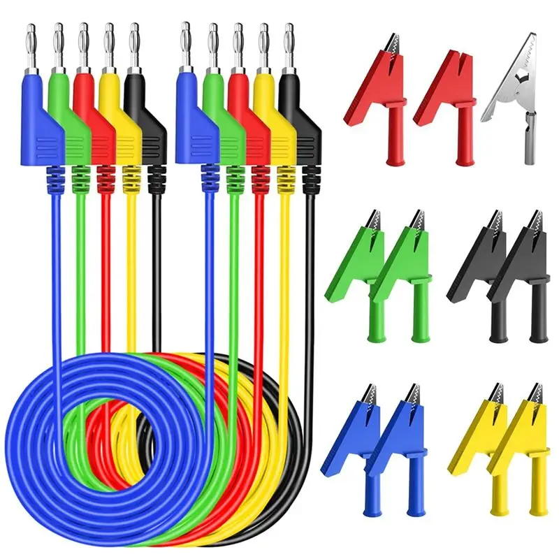 

AA63 HOT 4Mm Stackable Banana To Banana Plug Flexible Cable, Electrical Test Leads With 10PCS Protective Copper Alligator Clips