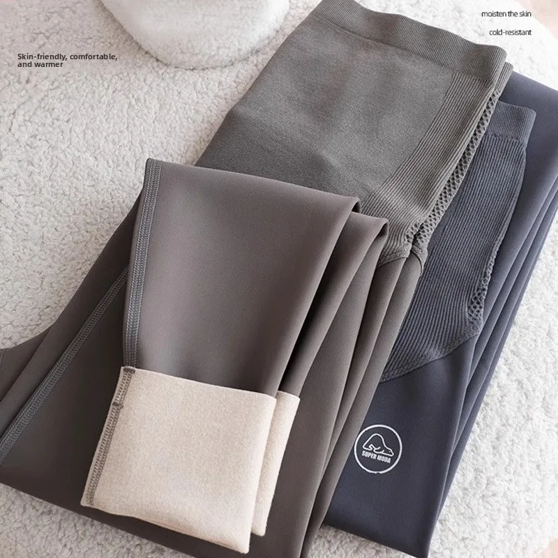 

Pregnant Women's arkskin Yoga Pants Fce Lined Materni Trousers Autumn Winter Thiened Long Pants Comfortable Base Layer