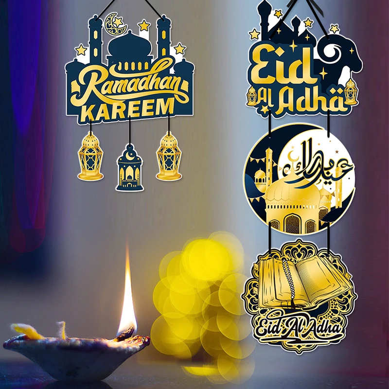 1set Eid Mubarak Ramadan Paper Banner Moon Star Kareem Atmosphere Props Flag Spiral Hanging Decoration