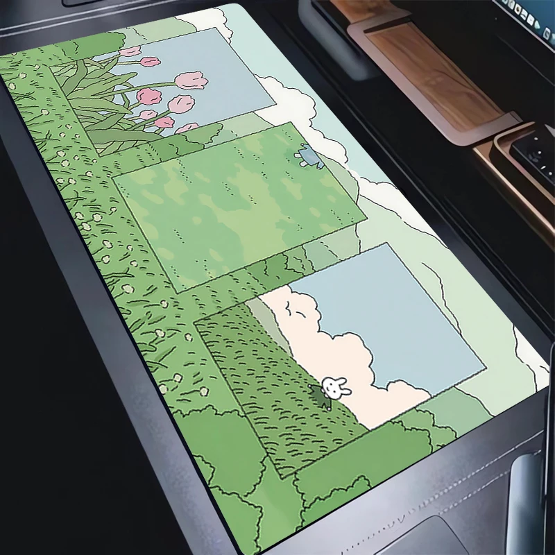 

Keyboard Pad Lock Edge Anime Flowers Extended Mousepad Kawaii Office PC Green Plants Cartoon Desktop Protection Mat Bunny Rug