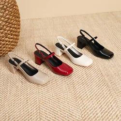 2024 Summer All-Match Spring Shoes Sandals Woman Heel Original Espadrilles Platform Shallow Mouth Suit Female Beige Square Toe M