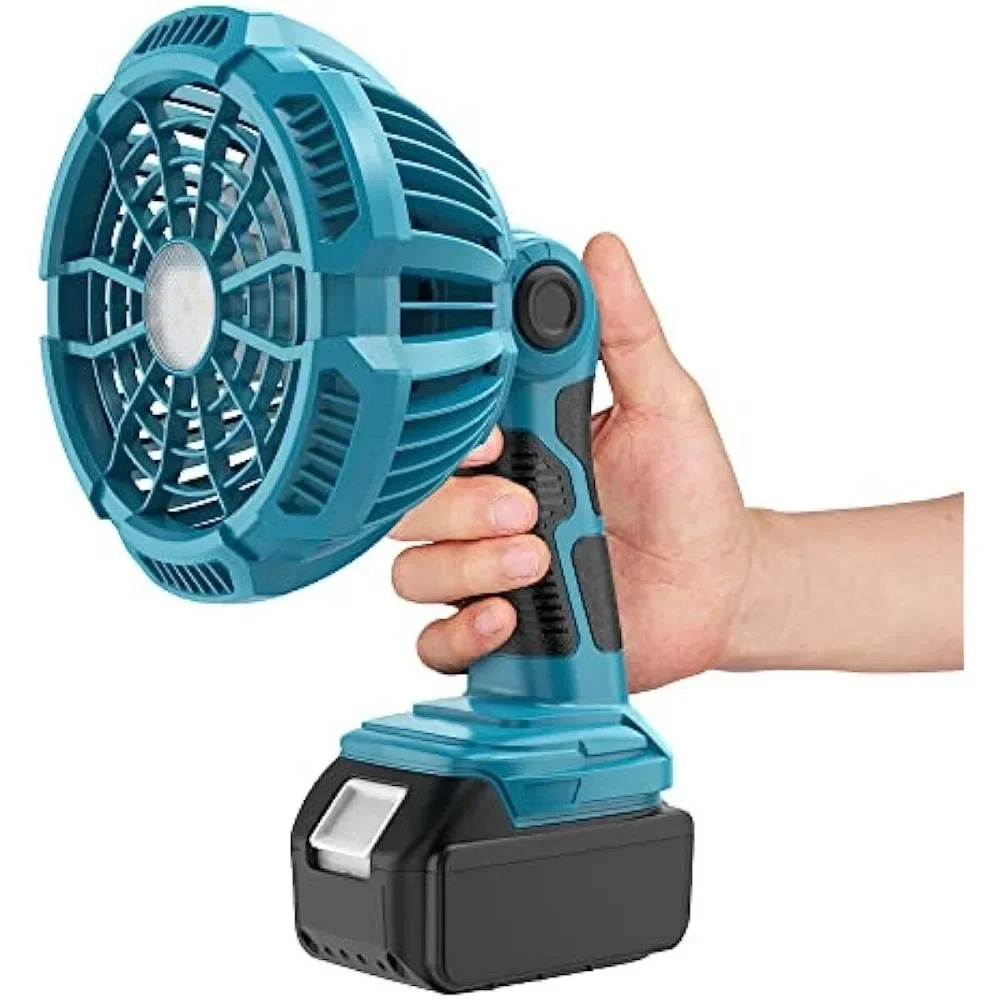 Ventilador portátil para bateria de íon de lítio Makita 18V, ventilador sem fio com trabalho LED de 9W, porta USB, ventilador portátil para acampamento