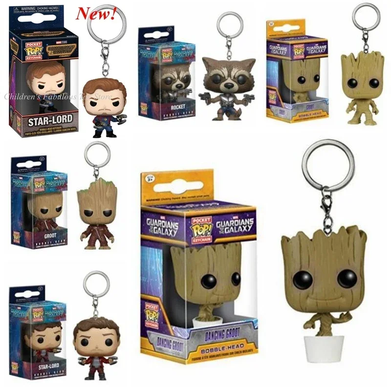 New FUNKO Pocket Guardians of the Galaxy 2 Adam Star-Lord Rocket Tree Man Groot Keychain Toys for Children Gift with Retail Box