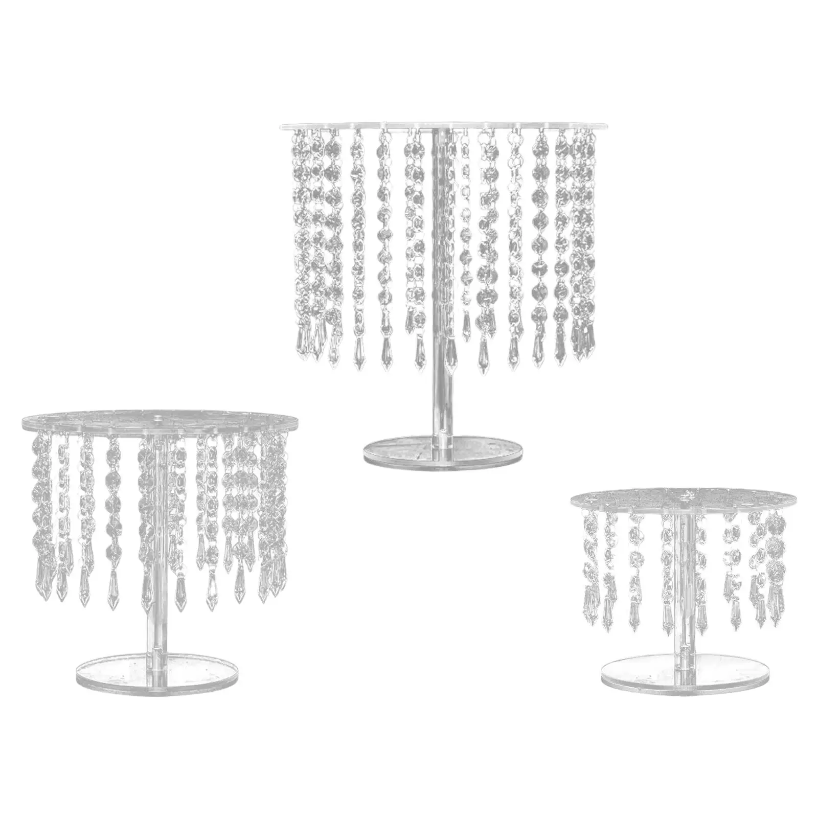 Round Pedestal Cake Serving Stand with Crystal Pendants, Dessert Cupcake Pastry