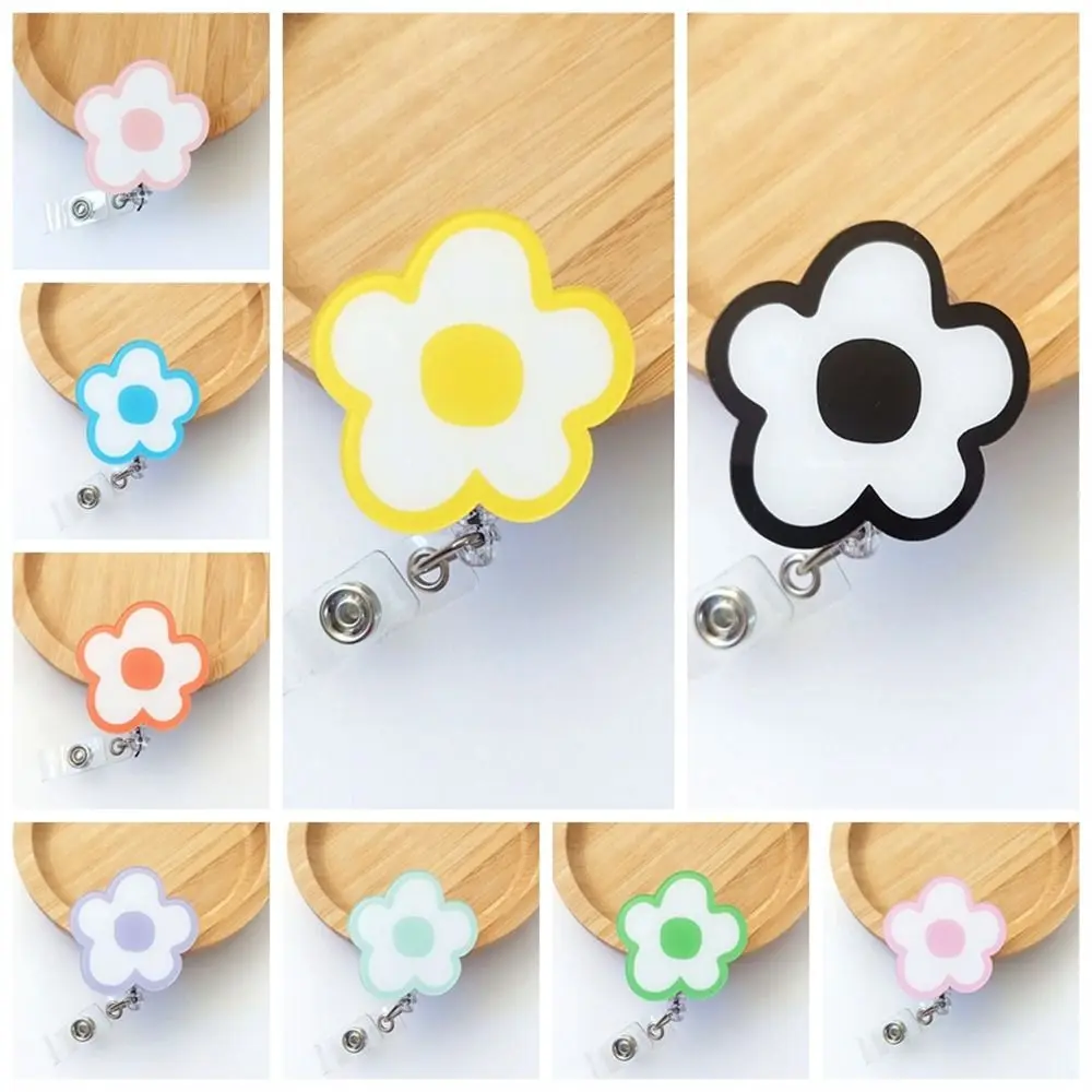 Acrylic Flower Retractable Nurse Badge Holder Cute Students Name Card ID Holder Keys Lanyard Colorful Easy Pull Buckle