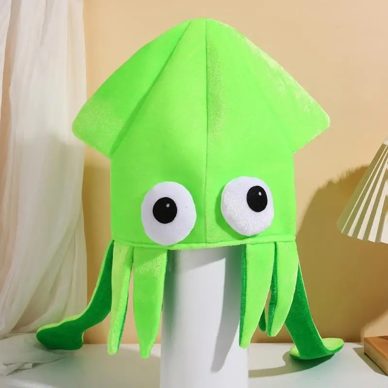 

72xe Cartoon Squid Шляпа с 4 цветами опция мягкая дышащая темовая ткань.