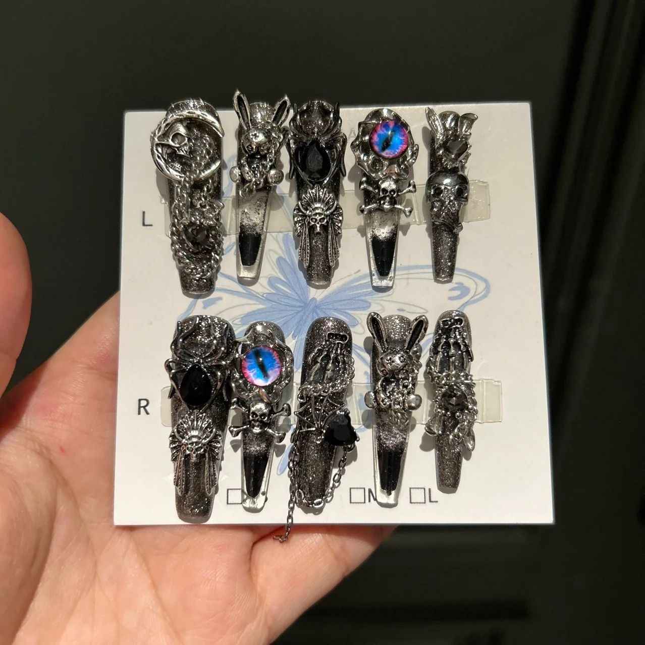 

Ghost Eye Dark Resin Flow Gothic Press On Nails Handmade Heavy Duty Stiletto Hot Girl Nail Art Set t Girl Nail Art Set t Girl