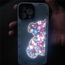 7 Color Led Light Phone Case Call Flash For iPhone 14 13 12 11 Pro Max X XS XR 8Plus Flower Lucky Bear Rose Luminous Glass Cover