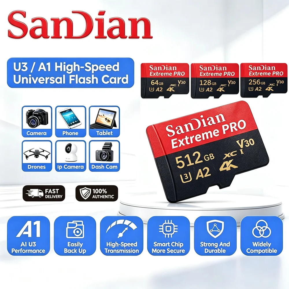 Tarjeta de Memoria Micro SD de 256GB 512GB 128GB 64GB UHS-I U3 V30 A2, Tarjeta SD de 32GB para Cámara, Fotografía, Creador de Video 4K RAW