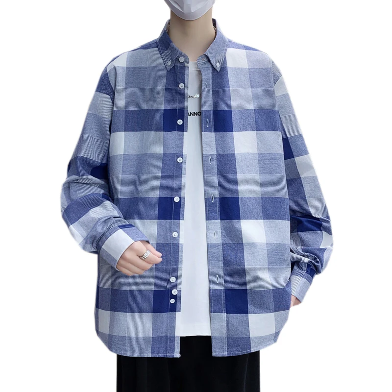 

Men's Trendy Long Sleeve Shirt Spring Summer 100% Cotton Lightweight Breathable Casual Plaid Shirt Minimalist Style Utility Wear