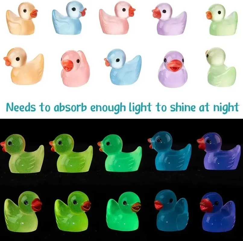 Luminous Mini Ducks Moss Microlandscape Miniature Duck Figurines Fairy Garden Access Home Decor Glow in The Dark