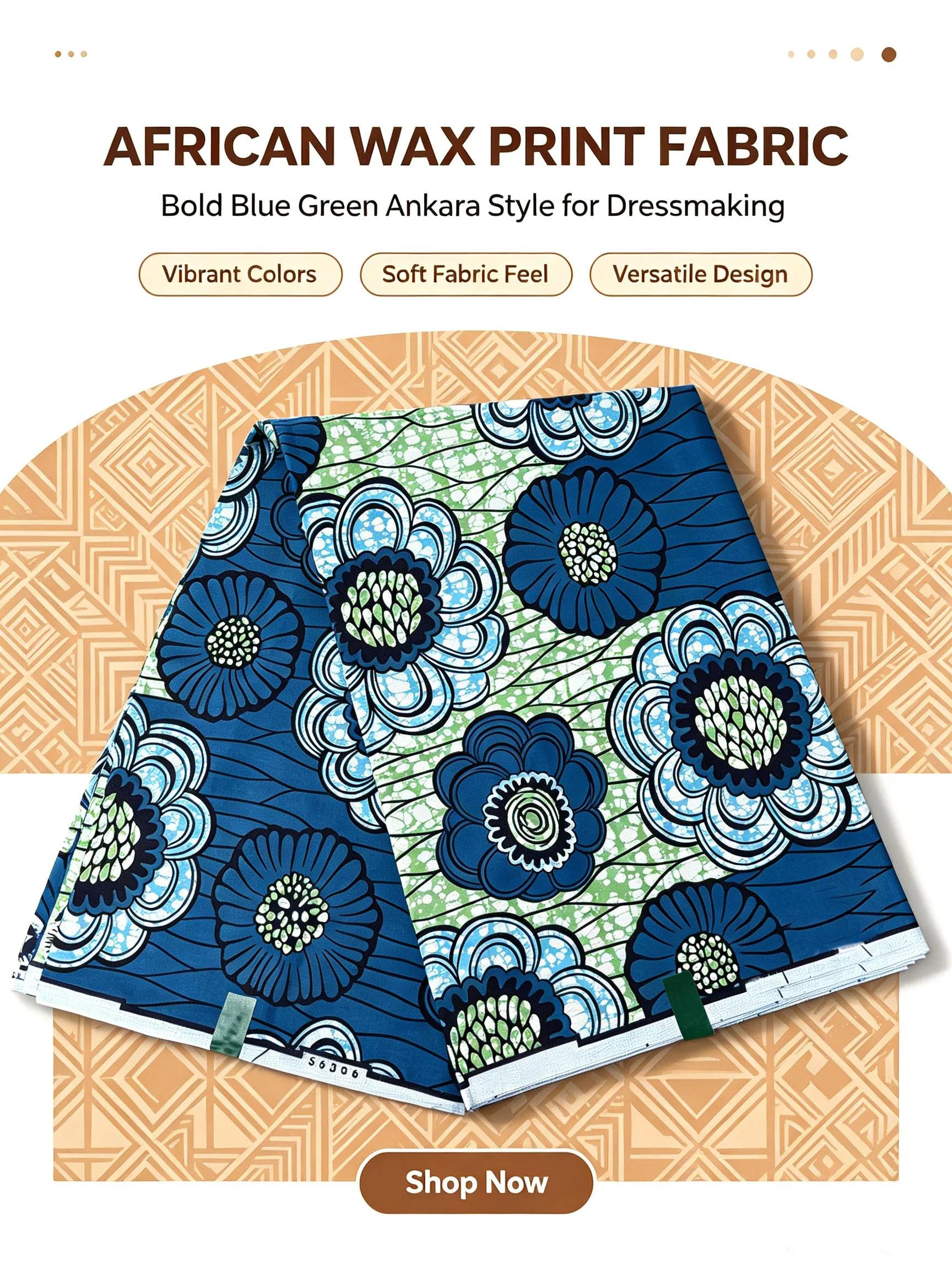 New Blue Green Floral African  - Sewing Batik 评论和价格