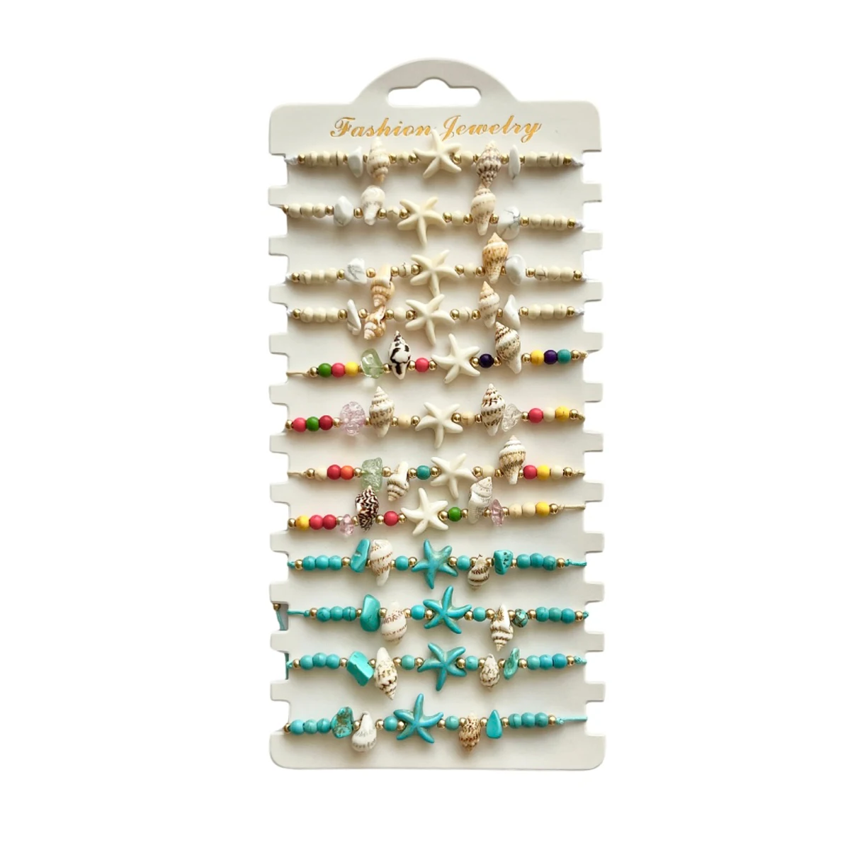 12 Pieces Fashion Starfish Conch Stone Bracelets Fashion Summer Ocean Style Adjustable Bracelets
